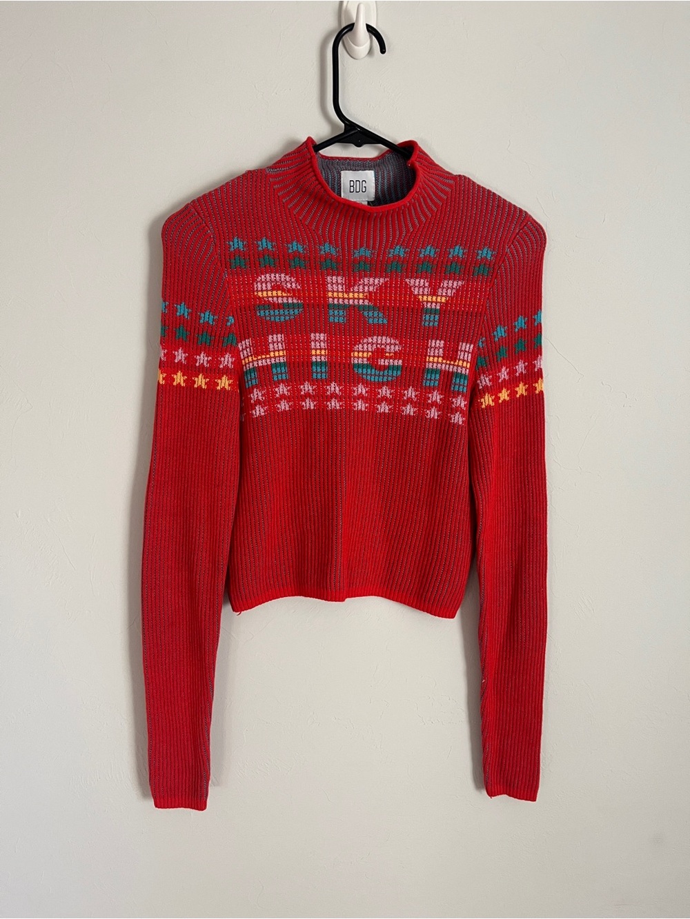 BDG Red Cowlneck Sweater SKY HIGH